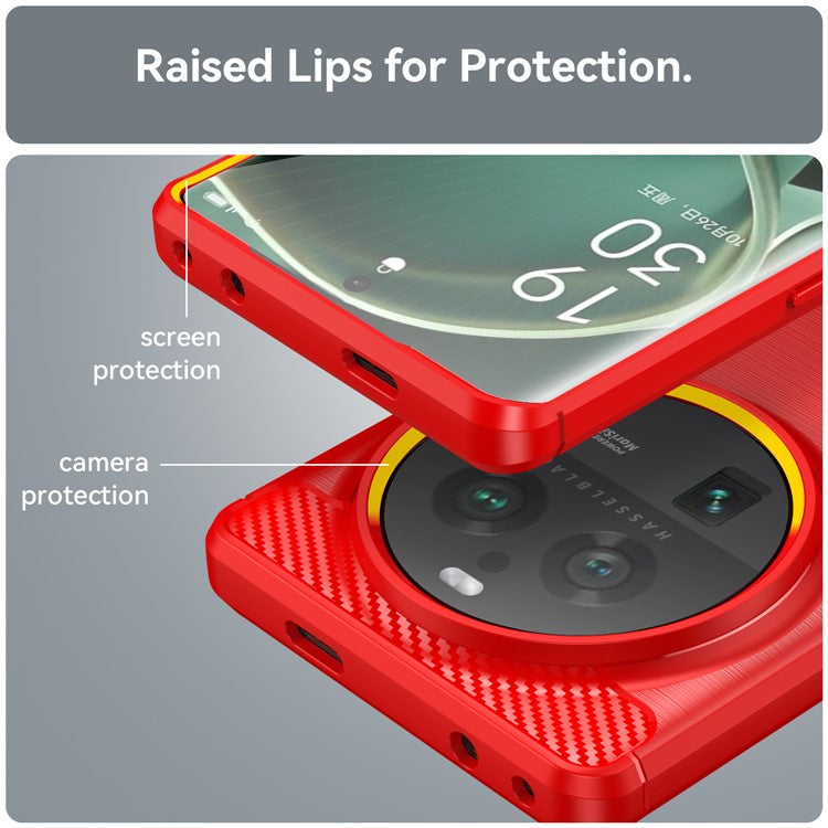 Mobile Phone Case for Oppo Find X6 Pro , Brushed Carbon Fiber Texture Phone TPU Back Cover - Red