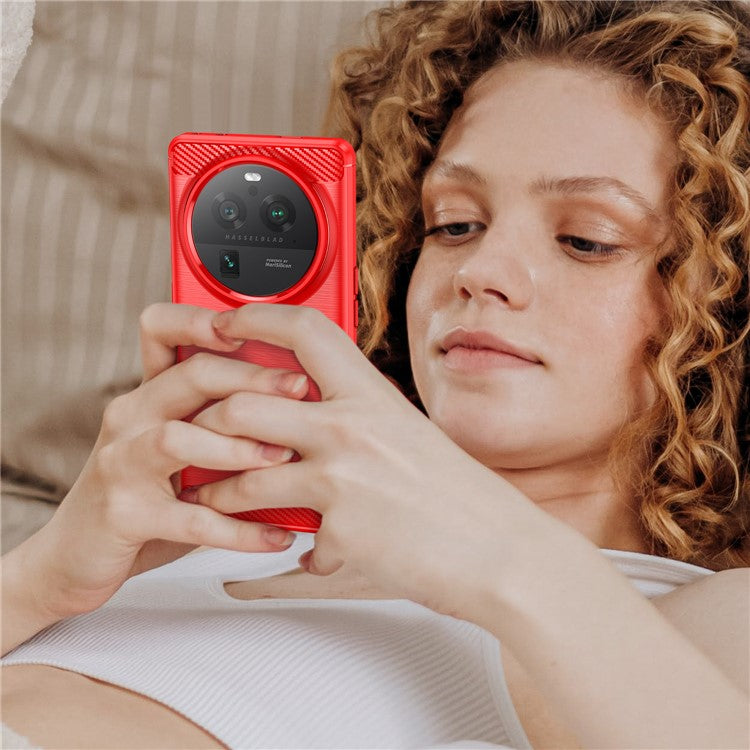 Mobile Phone Case for Oppo Find X6 Pro , Brushed Carbon Fiber Texture Phone TPU Back Cover - Red