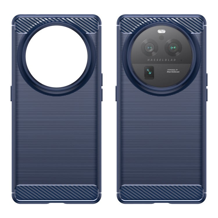 Mobile Phone Case for Oppo Find X6 Pro , Brushed Carbon Fiber Texture Phone TPU Back Cover - Blue