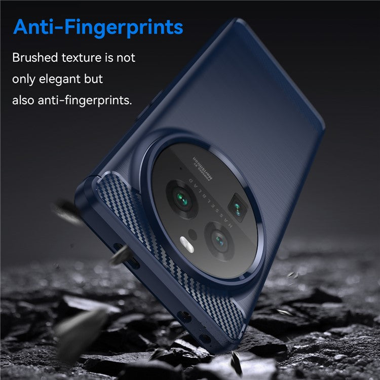Mobile Phone Case for Oppo Find X6 Pro , Brushed Carbon Fiber Texture Phone TPU Back Cover - Blue