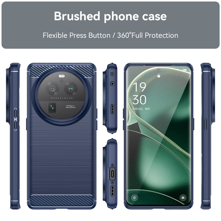 Mobile Phone Case for Oppo Find X6 Pro , Brushed Carbon Fiber Texture Phone TPU Back Cover - Blue