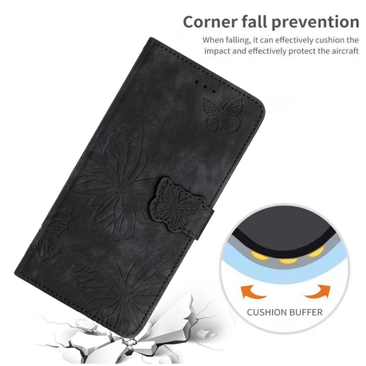 For Samsung Galaxy M53 5G Stand Case, PU Leather Wallet Butterfly Imprinted Skin-touch Phone Cover - Black