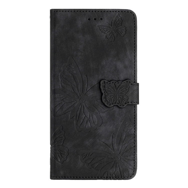 For Samsung Galaxy M53 5G Stand Case, PU Leather Wallet Butterfly Imprinted Skin-touch Phone Cover - Black