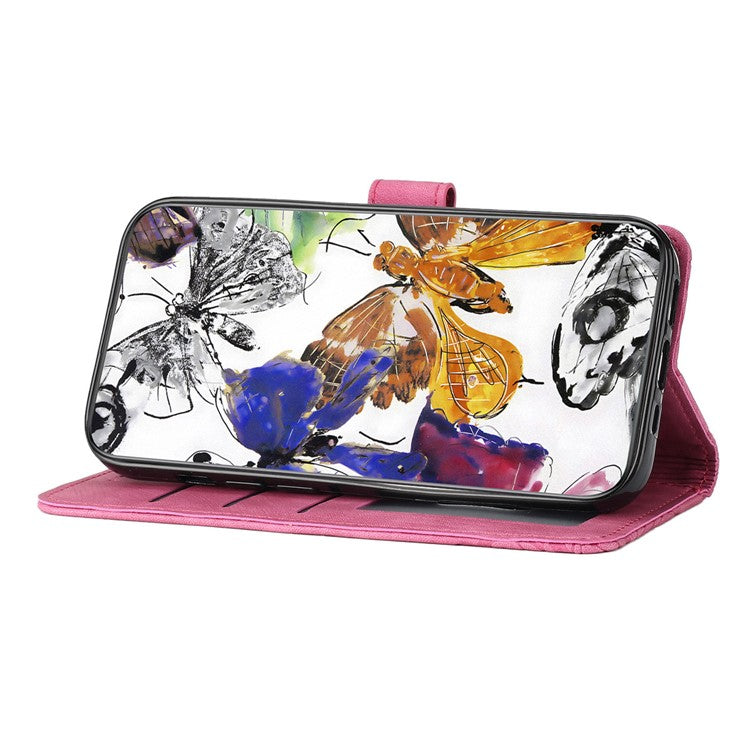 For Samsung Galaxy M53 5G Stand Case, PU Leather Wallet Butterfly Imprinted Skin-touch Phone Cover - Rose