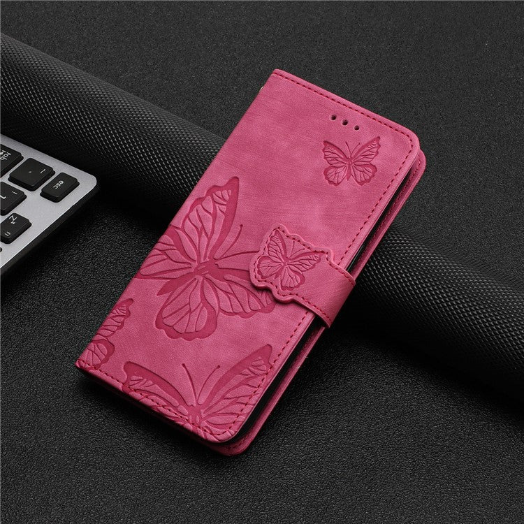 For Samsung Galaxy M53 5G Stand Case, PU Leather Wallet Butterfly Imprinted Skin-touch Phone Cover - Rose
