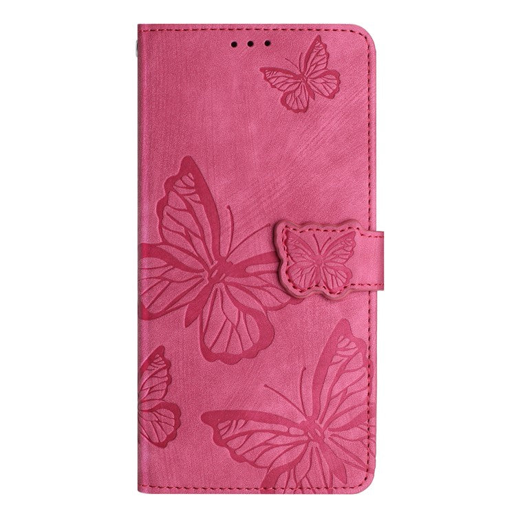 For Samsung Galaxy M53 5G Stand Case, PU Leather Wallet Butterfly Imprinted Skin-touch Phone Cover - Rose