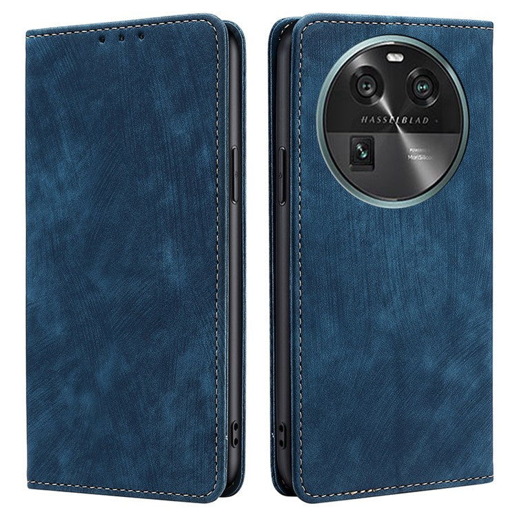 RFID Blocking Shell for Oppo Find X6 PU Leather Stand Wallet Drop-proof Phone Case Flip Cover - Blue