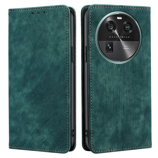 RFID Blocking Shell for Oppo Find X6 PU Leather Stand Wallet Drop-proof Phone Case Flip Cover - Green