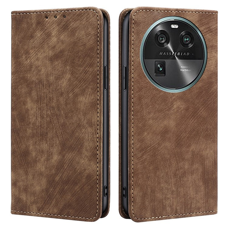 RFID Blocking Shell for Oppo Find X6 PU Leather Stand Wallet Drop-proof Phone Case Flip Cover - Brown