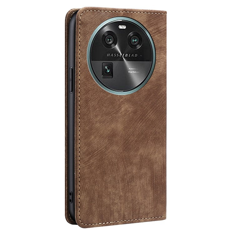 RFID Blocking Shell for Oppo Find X6 PU Leather Stand Wallet Drop-proof Phone Case Flip Cover - Brown