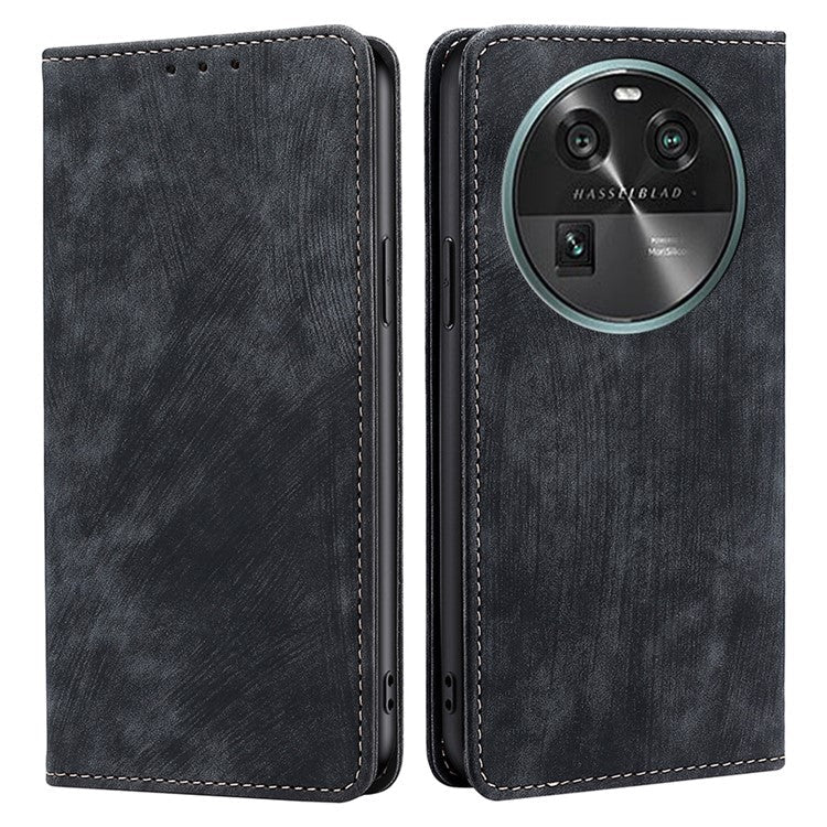 RFID Blocking Shell for Oppo Find X6 PU Leather Stand Wallet Drop-proof Phone Case Flip Cover - Black