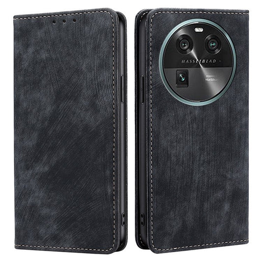 RFID Blocking Shell for Oppo Find X6 PU Leather Stand Wallet Drop-proof Phone Case Flip Cover - Black