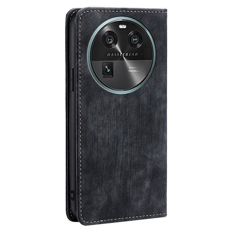 RFID Blocking Shell for Oppo Find X6 PU Leather Stand Wallet Drop-proof Phone Case Flip Cover - Black