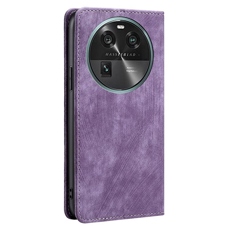 RFID Blocking Shell for Oppo Find X6 PU Leather Stand Wallet Drop-proof Phone Case Flip Cover - Purple