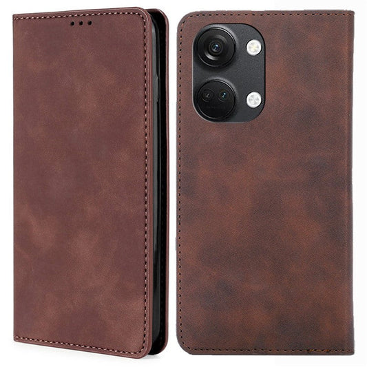 For OnePlus Nord 3 5G / Ace 2V 5G Magnetic Closing Skin-touch Phone Case Leather Stand Cover with Card Slots - Dark Brown