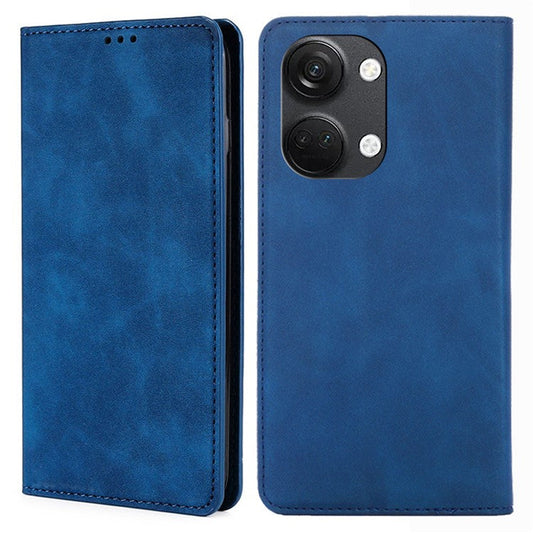 For OnePlus Nord 3 5G / Ace 2V 5G Magnetic Closing Skin-touch Phone Case Leather Stand Cover with Card Slots - Blue