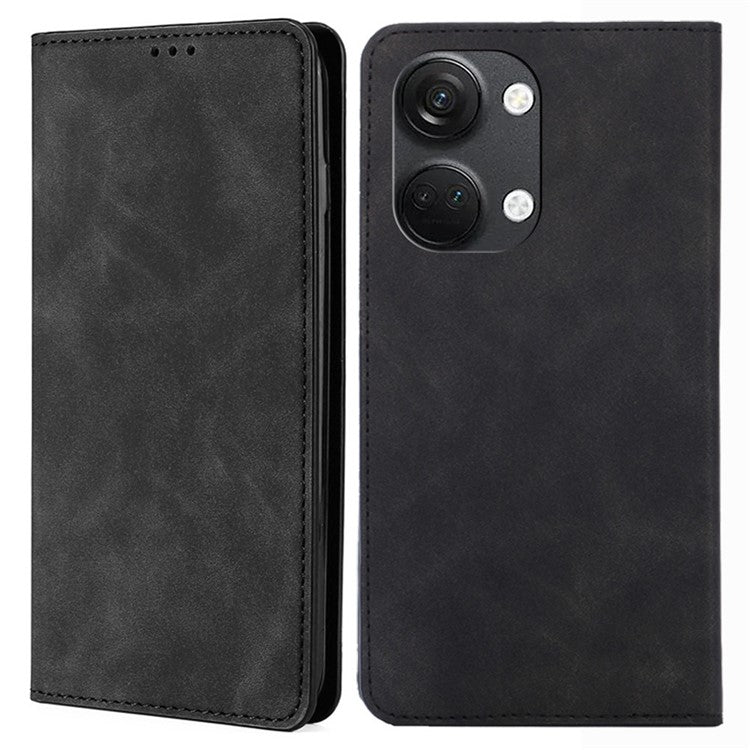 For OnePlus Nord 3 5G / Ace 2V 5G Magnetic Closing Skin-touch Phone Case Leather Stand Cover with Card Slots - Black