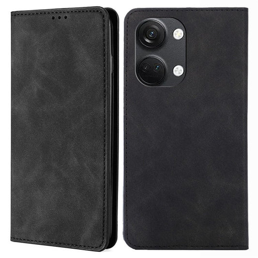 For OnePlus Nord 3 5G / Ace 2V 5G Magnetic Closing Skin-touch Phone Case Leather Stand Cover with Card Slots - Black