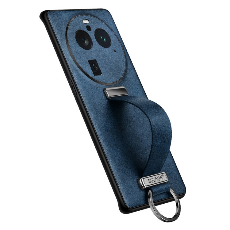 SULADA Fashion Series for Oppo Find X6 Pro Leather Coated PC + TPU Anti-drop Cover Hand Strap Kickstand Crazy Horse Texture Phone Case - Green