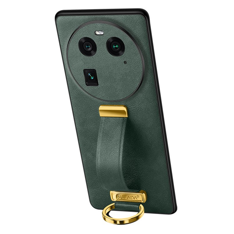 SULADA Fashion Series for Oppo Find X6 Crazy Horse Texture Leather Coated Back Cover PC + TPU Phone Case with Retractable Strap Kickstand - Green