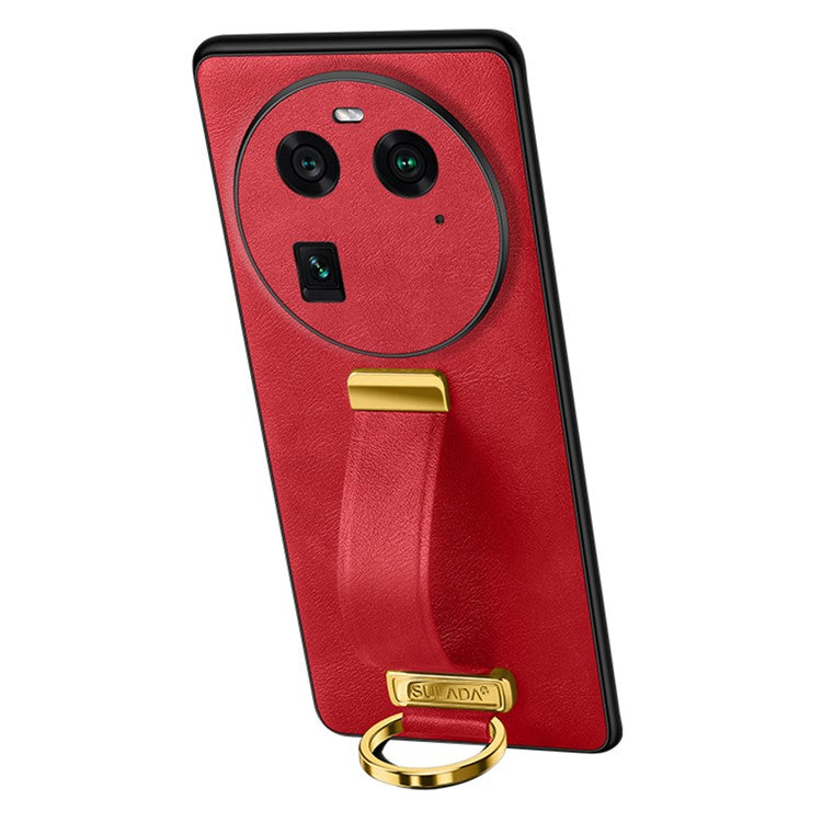 SULADA Fashion Series for Oppo Find X6 Crazy Horse Texture Leather Coated Back Cover PC + TPU Phone Case with Retractable Strap Kickstand - Red