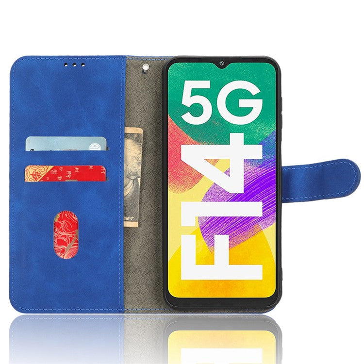 For Samsung Galaxy F14 5G Skin-touch Wallet Phone Case PU Leather Stand Cover - Blue