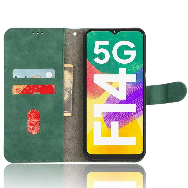For Samsung Galaxy F14 5G Skin-touch Wallet Phone Case PU Leather Stand Cover - Green