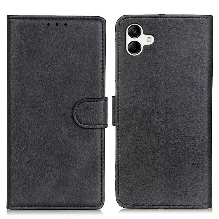 Phone Case for Samsung Galaxy F14 5G PU Leather Cowhide Texture Wallet Stand Flip Shell Cover - Black