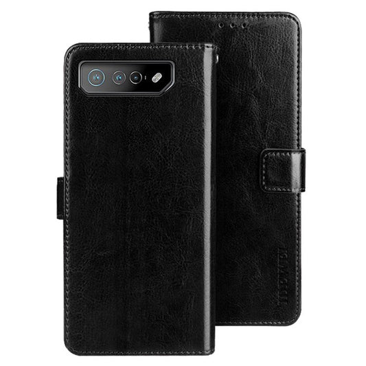 IDEWEI For Asus ROG Phone 7 5G Stand Phone Case Crazy Horse Texture PU Leather+TPU Wallet Cover - Black