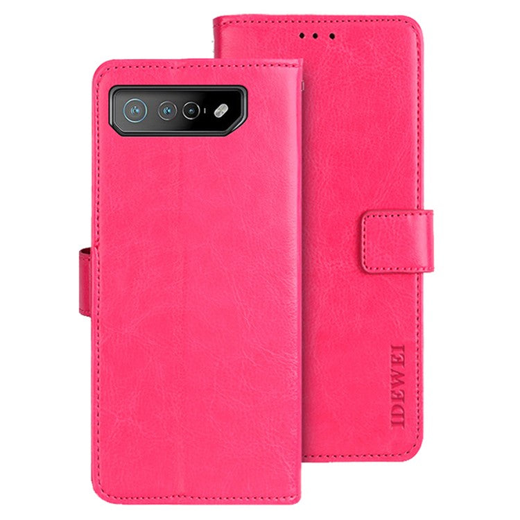 IDEWEI For Asus ROG Phone 7 5G Stand Phone Case Crazy Horse Texture PU Leather+TPU Wallet Cover - Rose