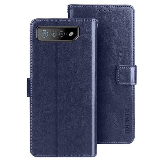 IDEWEI For Asus ROG Phone 7 5G Stand Phone Case Crazy Horse Texture PU Leather+TPU Wallet Cover - Dark Blue