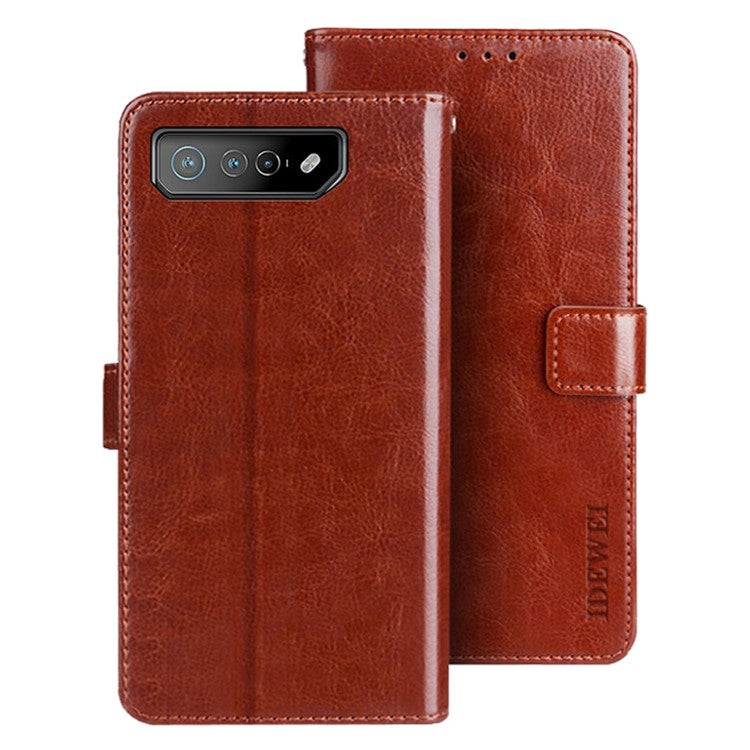 IDEWEI For Asus ROG Phone 7 5G Stand Phone Case Crazy Horse Texture PU Leather+TPU Wallet Cover - Brown