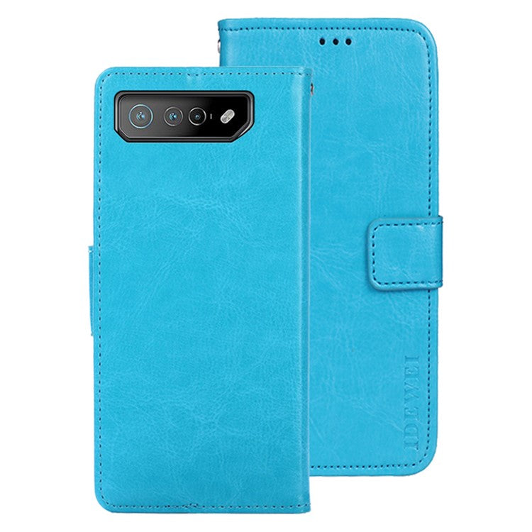 IDEWEI For Asus ROG Phone 7 5G Stand Phone Case Crazy Horse Texture PU Leather+TPU Wallet Cover - Sky Blue