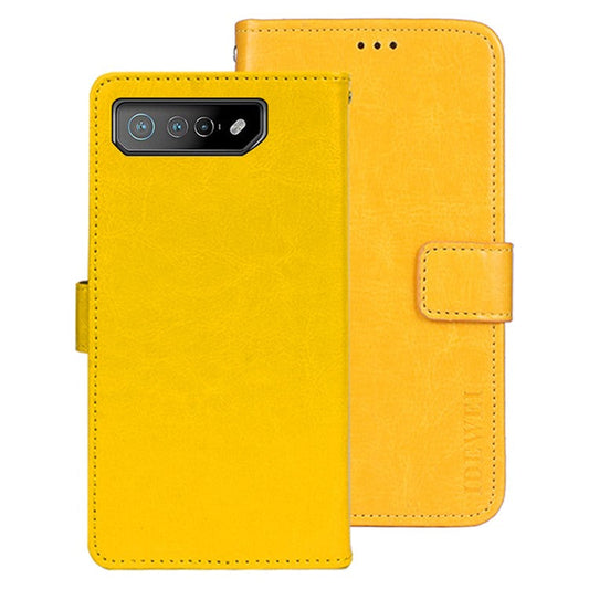 IDEWEI For Asus ROG Phone 7 5G Stand Phone Case Crazy Horse Texture PU Leather+TPU Wallet Cover - Yellow