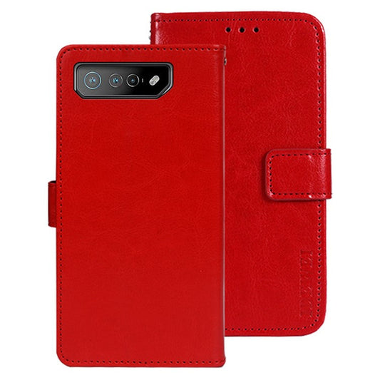 IDEWEI For Asus ROG Phone 7 5G Stand Phone Case Crazy Horse Texture PU Leather+TPU Wallet Cover - Red