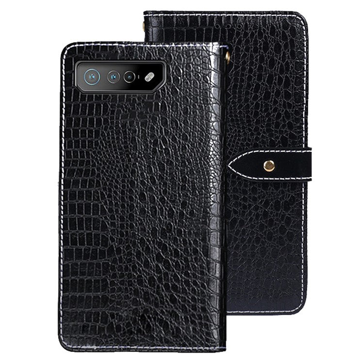 IDEWEI For Asus ROG Phone 7 5G Crocodile Texture Leather Phone Case Wallet Stand Cover - Black