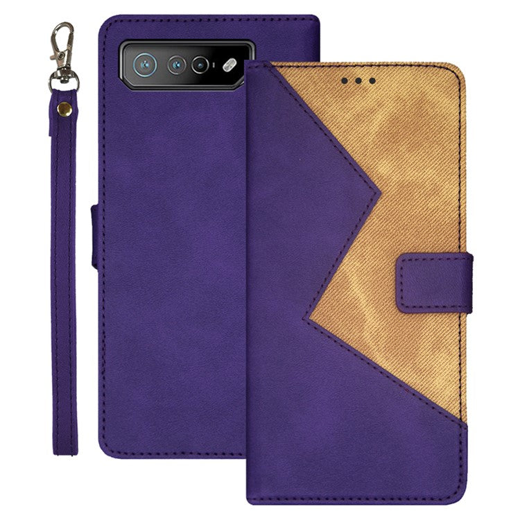 IDEWEI For Asus ROG Phone 7 5G Card Holder Phone Case PU Leather Stand Color Splicing Cover - Purple