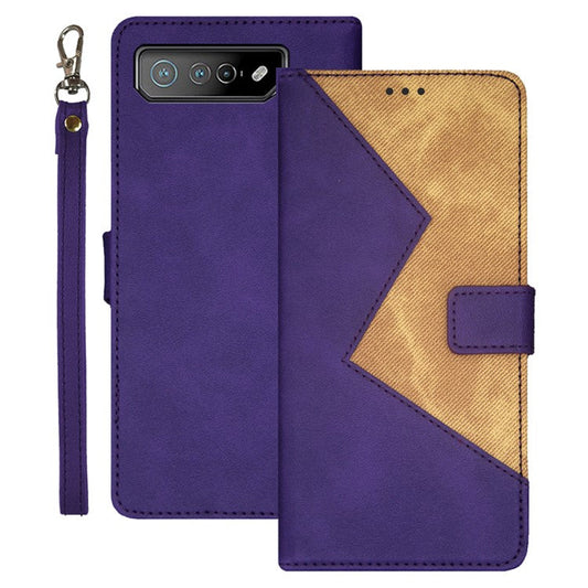 IDEWEI For Asus ROG Phone 7 5G Card Holder Phone Case PU Leather Stand Color Splicing Cover - Purple