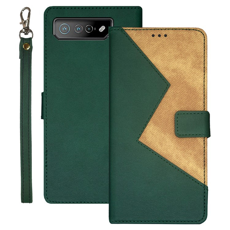 IDEWEI For Asus ROG Phone 7 5G Card Holder Phone Case PU Leather Stand Color Splicing Cover - Green