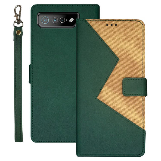 IDEWEI For Asus ROG Phone 7 5G Card Holder Phone Case PU Leather Stand Color Splicing Cover - Green