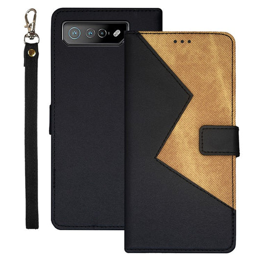 IDEWEI For Asus ROG Phone 7 5G Card Holder Phone Case PU Leather Stand Color Splicing Cover - Black