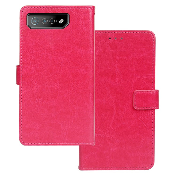 IDEWEI For Asus ROG Phone 7 5G Phone Wallet Case Crazy Horse Texture PU Leather Stand Phone Cover - Rose