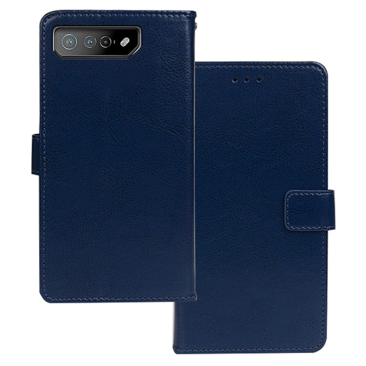 IDEWEI For Asus ROG Phone 7 5G Phone Wallet Case Crazy Horse Texture PU Leather Stand Phone Cover - Blue