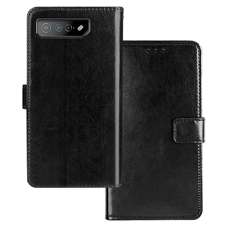 IDEWEI For Asus ROG Phone 7 5G Phone Wallet Case Crazy Horse Texture PU Leather Stand Phone Cover - Black