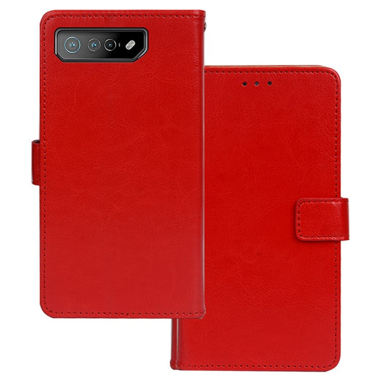 IDEWEI For Asus ROG Phone 7 5G Phone Wallet Case Crazy Horse Texture PU Leather Stand Phone Cover - Red