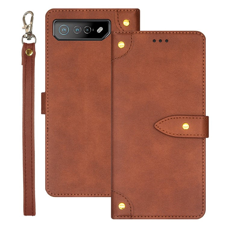 IDEWEI For Asus ROG Phone 7 5G Flip Stand Phone Case Leather Drop-proof Cover with Card Slots - Brown