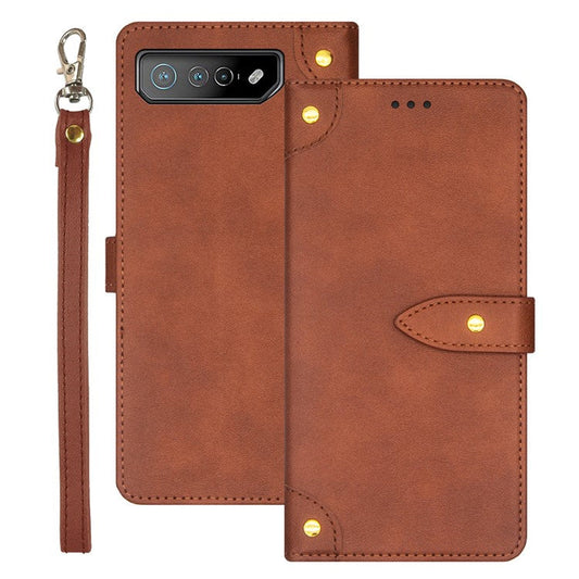 IDEWEI For Asus ROG Phone 7 5G Flip Stand Phone Case Leather Drop-proof Cover with Card Slots - Brown