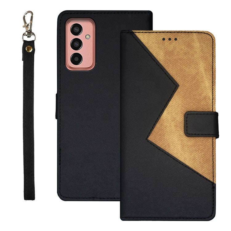 IDEWEI For Samsung Galaxy M13 4G Flip Phone Cover Splicing Style PU Leather Stand Case with Card Slots - Black