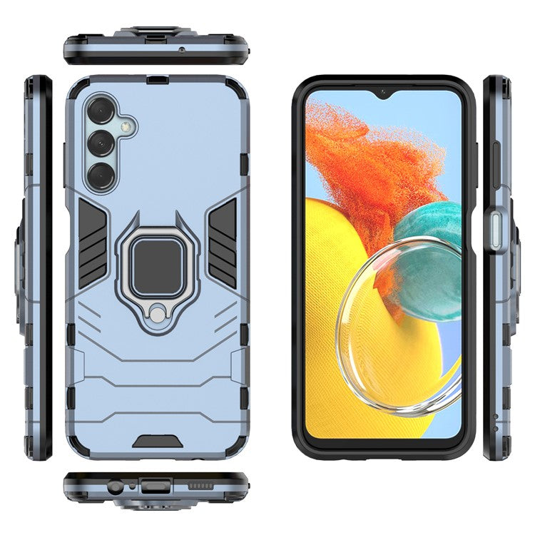 For Samsung Galaxy M14 5G TPU+PC Phone Case Ring Holder Kickstand Shockproof Cover - Blue