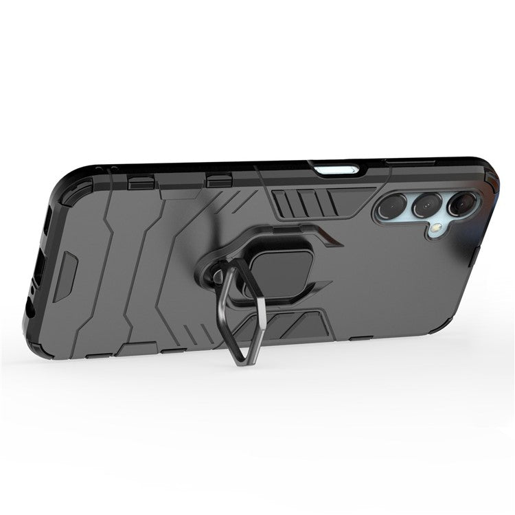 For Samsung Galaxy M14 5G TPU+PC Phone Case Ring Holder Kickstand Shockproof Cover - Black